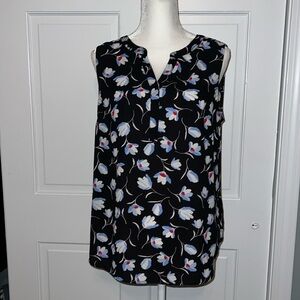 Talbots Black Floral Sleeveless Top L
